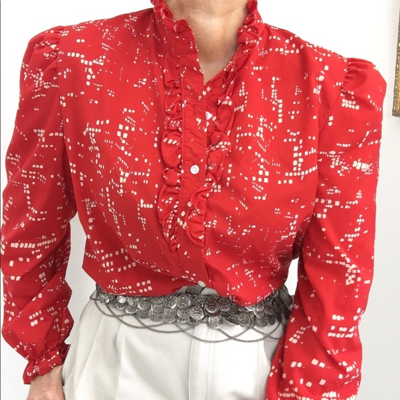 SOLD-Gorgeous Ruffled Neck Bib Collar High Neck Blouse - Picture 3 of 8